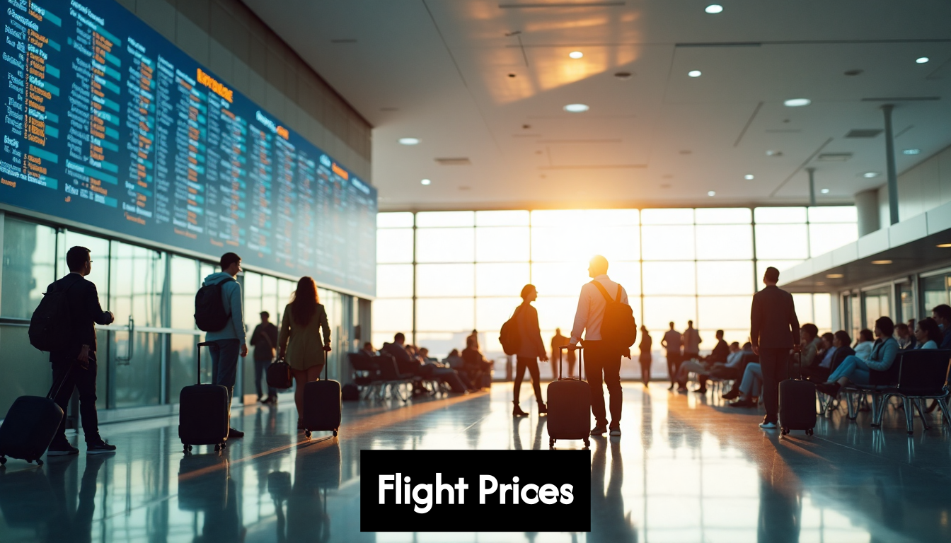 Travelers at modern airport terminal with luggage