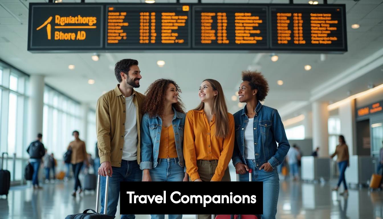 Friends with suitcases at airport starting trip