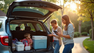 Family loading SUV for early morning 2025 road trip