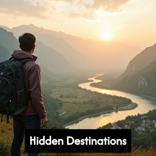 Traveler admiring secluded mountain valley scenery