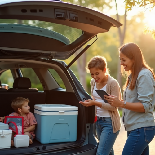 Family loading SUV for early morning 2025 road trip